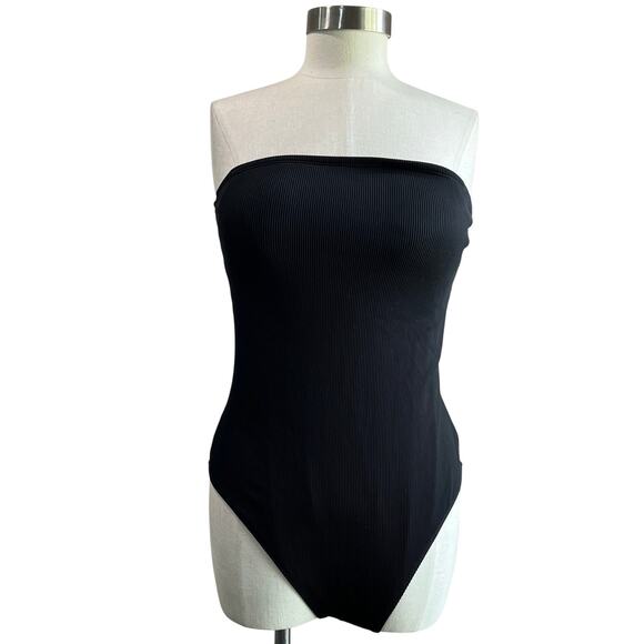 Aerie Black Ribbed One Piece Swimsuit Strapless Cheeky Size XL - Picture 2 of 7